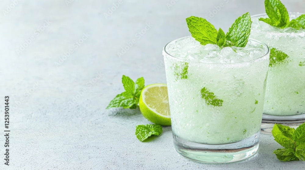 Refreshing Mint Julep Cocktails on Light Gray Surface Refreshing Mint Julep Cocktails on Light Gray Surface