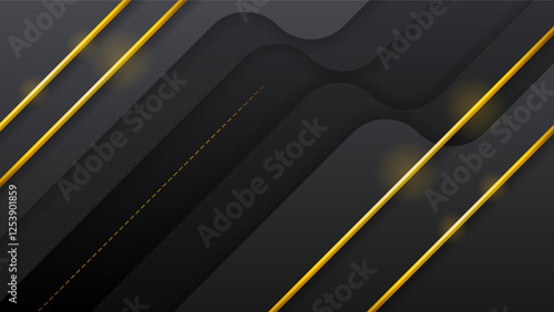 Abstract Dark Black Gold Material Modern Background With Golden Lines Stripes Shadows Backdrop Wallpaper Decoration Vector Design Style