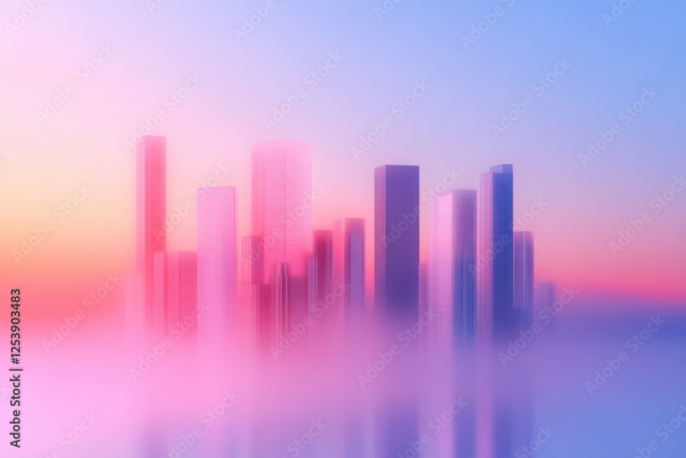 Abstract skyline with mist at dawn.