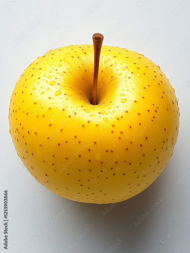 Fresh yellow apple, ripe and organic, juicy sweet fruit for healthy diet and nutrition