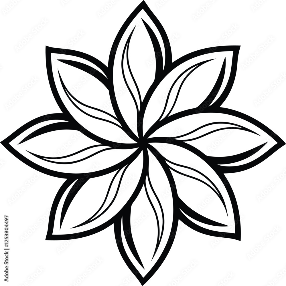 Obraz premium Stylish Black and White Floral Design Eight Petals Symmetrical