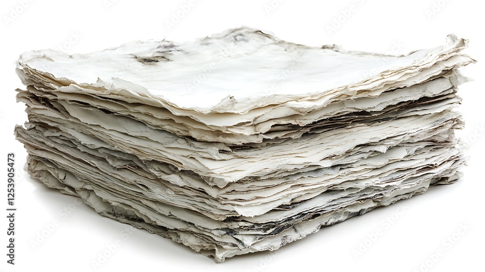 Stack of handmade paper sheets for crafts, isolated Stack of handmade paper sheets for crafts, isolated