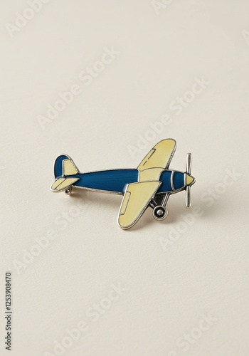 Vintage Airplane Pin Detailed Enamel Brooch of Classic Biplane, Blue and Cream Color Scheme, Collectible Jewelry (Fashion Accessory, Aviation, Nostalgia, Gift)