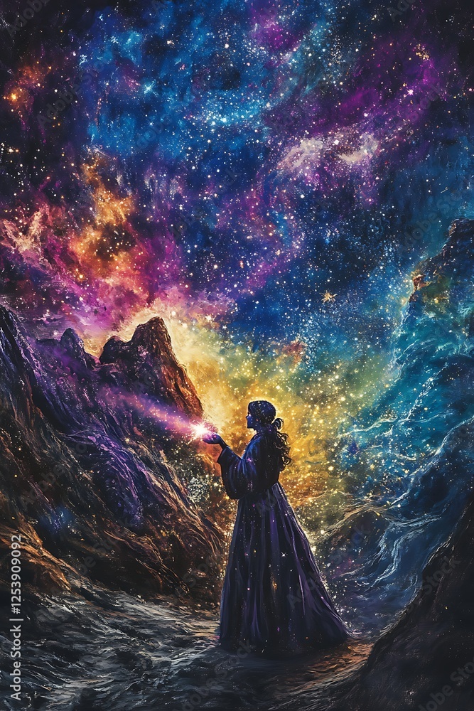 Cosmic galaxy holi scene with starry powder bursts Cosmic galaxy holi scene with starry powder bursts