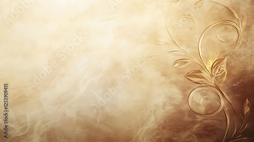 Golden floral design, hazy background, wedding invite