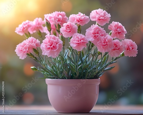 Wallpaper Mural Potted pink carnations a garden setting bright sun fresh and vibrant green leaves Torontodigital.ca