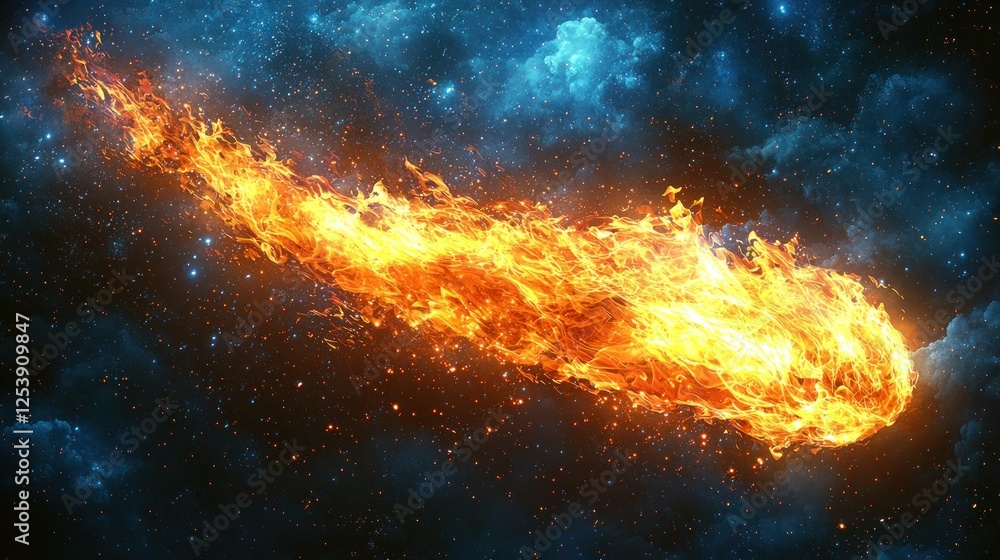 Fiery comet streaks across a breathtaking starlit night sky illustration Fiery comet streaks across a breathtaking starlit night sky illustration
