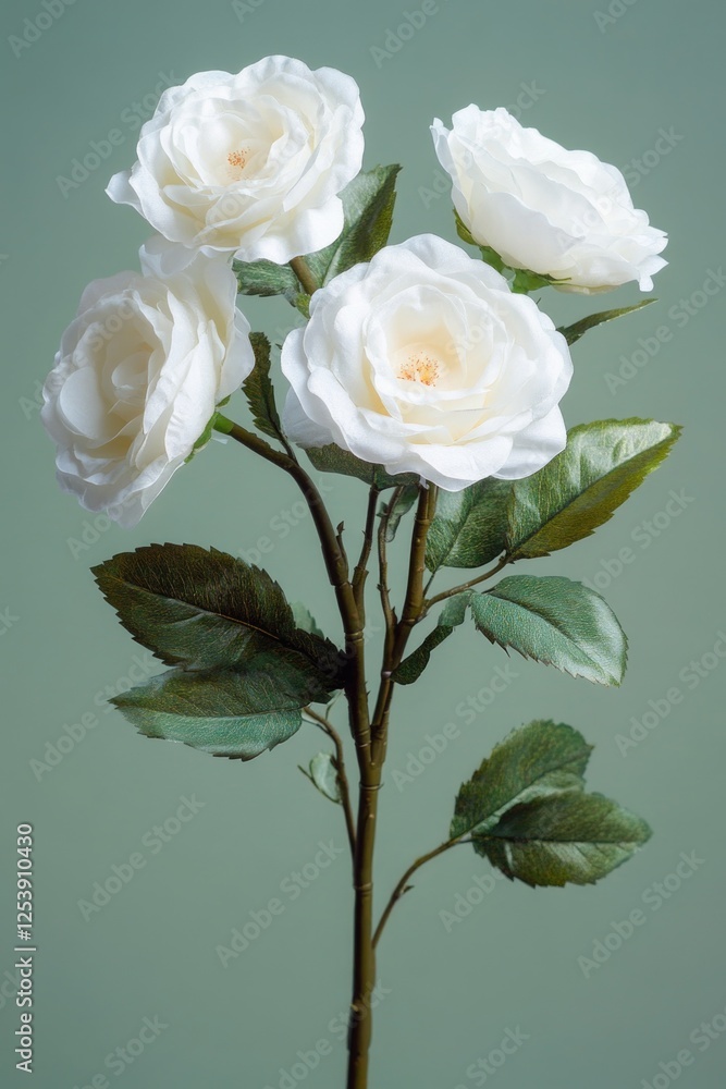 Fototapeta premium Fresh white roses arranged on a stem, ideal for decorations and arrangements