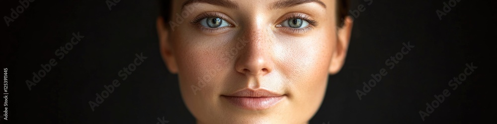 Obraz premium A close-up shot of a woman's face featuring bright blue eyes