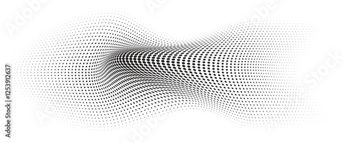 Flowing Wave Dot Halftone Pattern: Curve Gradient Shape on Transparent Background. Suitable for AI, Tech, Network, Digital, Science, and Technology Themes.