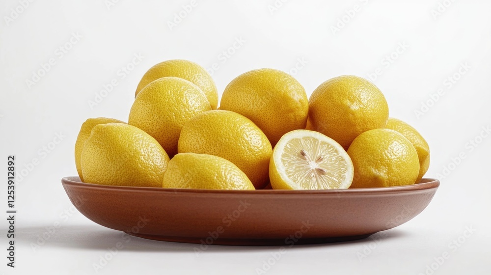 A bowl of fresh lemons on a clean white background, perfect for food or kitchen-related images A bowl of fresh lemons on a clean white background, perfect for food or kitchen-related images