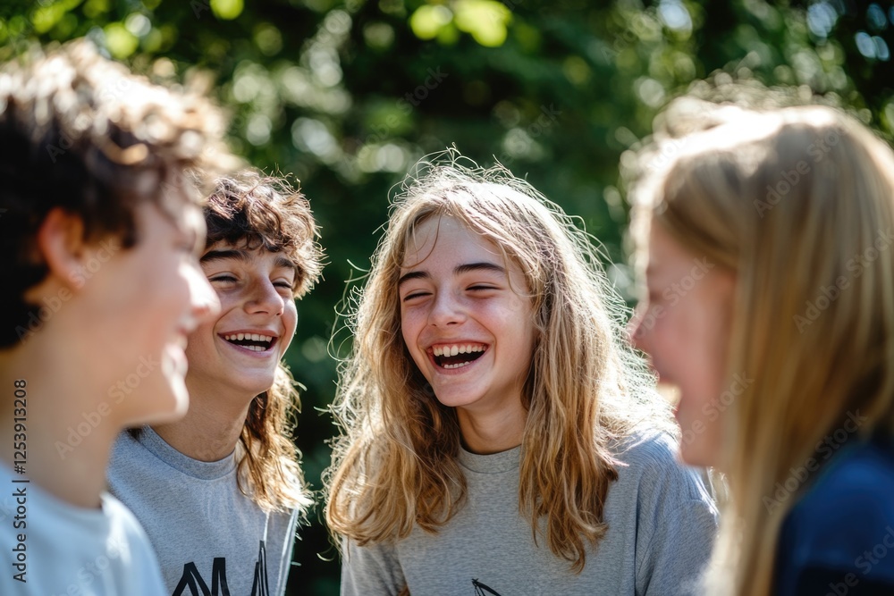 Obraz premium A group of young people stand together, smiling and laughing