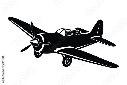 Silhouette of a propeller plane vector art illustration6.eps