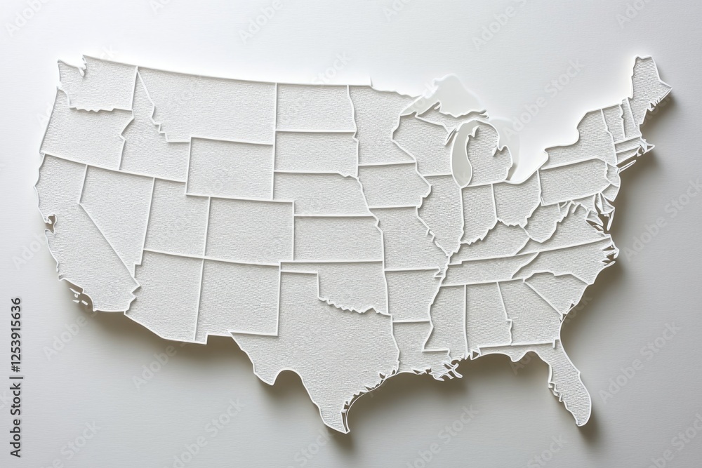 Obraz premium A paper map of the United States with cut-out sections, ideal for use in presentations or educational materials
