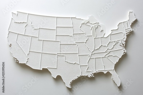 A paper map of the United States with cut-out sections, ideal for use in presentations or educational materials