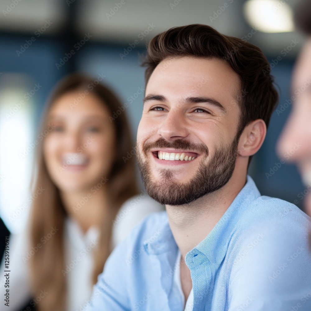 happy man in a meeting with colleagues happy man in a meeting with colleagues