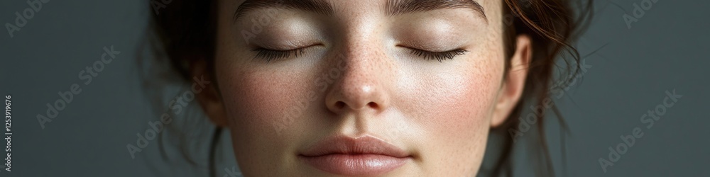 A close-up shot of a woman's face with her eyes shut, conveying a sense of relaxation or contemplation A close-up shot of a woman's face with her eyes shut, conveying a sense of relaxation or contemplation
