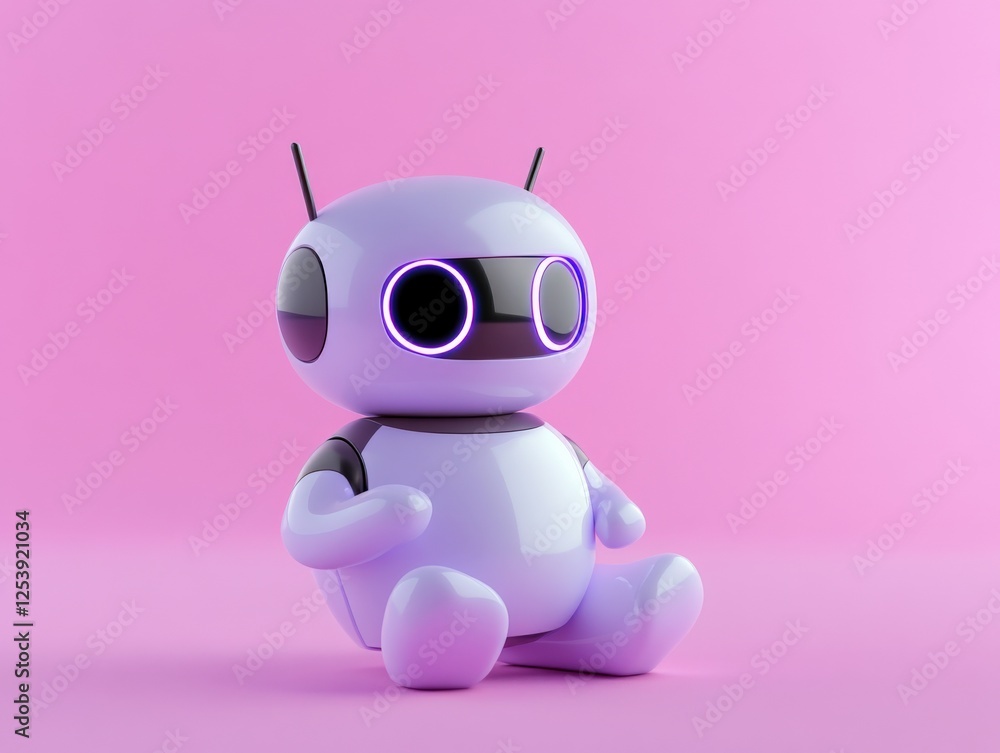 cute robot sitting on pink background cute robot sitting on pink background