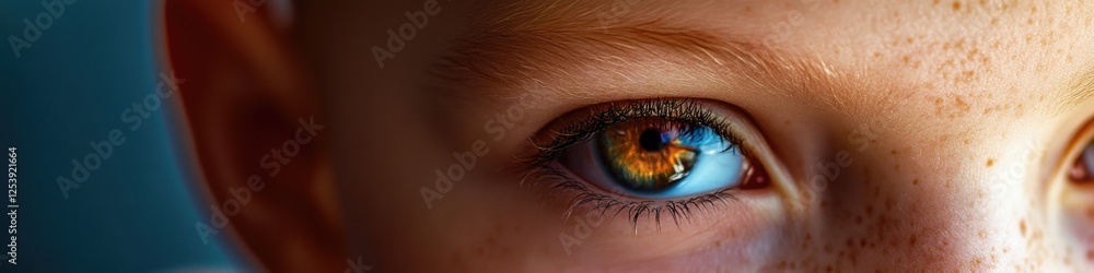 Obraz premium Close-up shot of a child's blue eye with details visible, suitable for use in educational or medical contexts