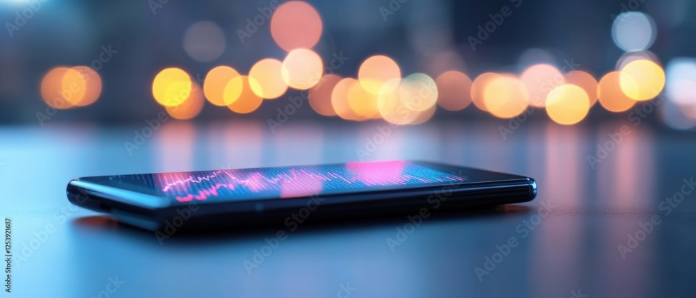 smartphone displaying stock chart, business analysis concept
