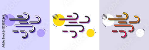Windy weather line icon. Halftone dotted pattern. Gradient icon with grain shadow. Strong wind sign. Line windy weather icon. Various designs. Vector