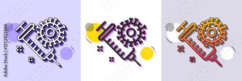 Coronavirus vaccine line icon. Halftone dotted pattern. Gradient icon with grain shadow. Covid-19 syringe sign. Corona virus symbol. Line coronavirus vaccine icon. Various designs. Vector