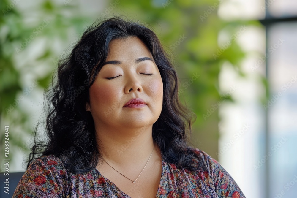 A woman relaxing or meditating with her eyes closed A woman relaxing or meditating with her eyes closed