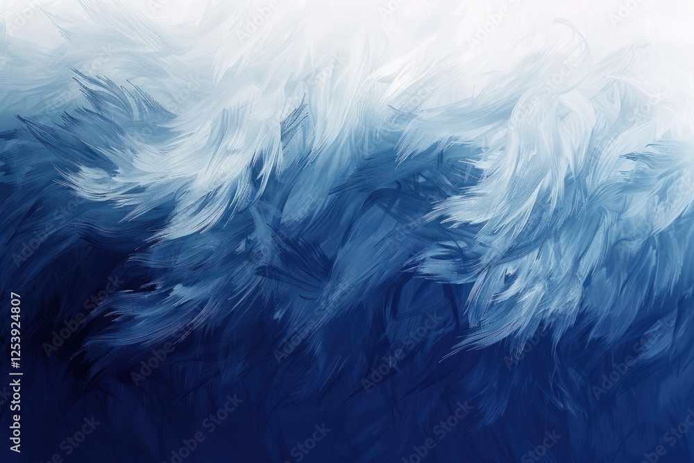 Fototapeta premium Soft brushstrokes blend deep blue to white, creating a tranquil, modern atmosphere with fine textures