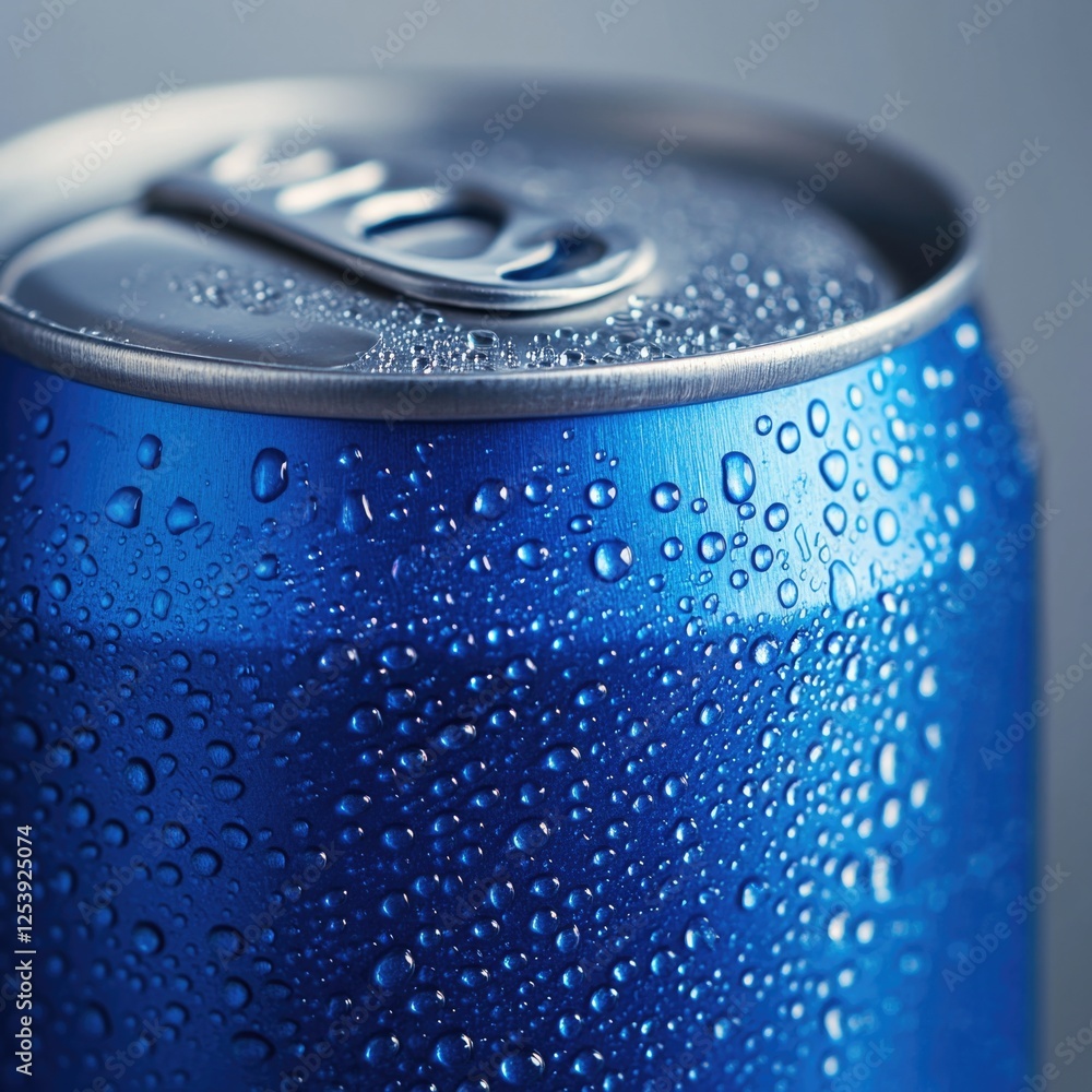 A soda can with water droplets forming condensation A soda can with water droplets forming condensation