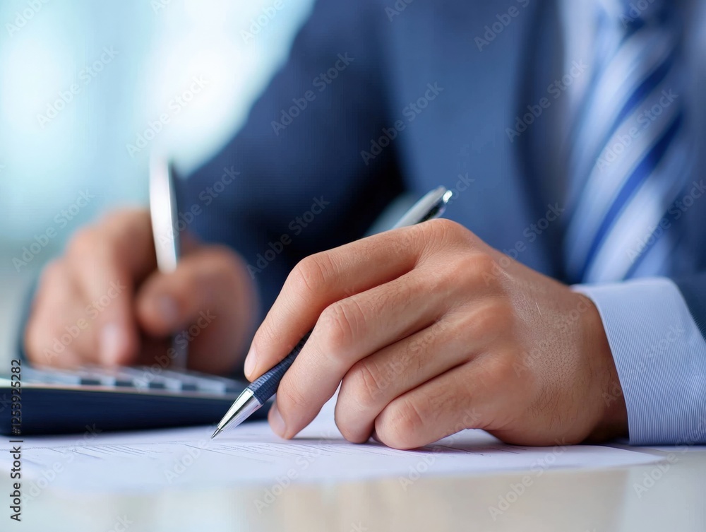 businessman signing a document with a pen