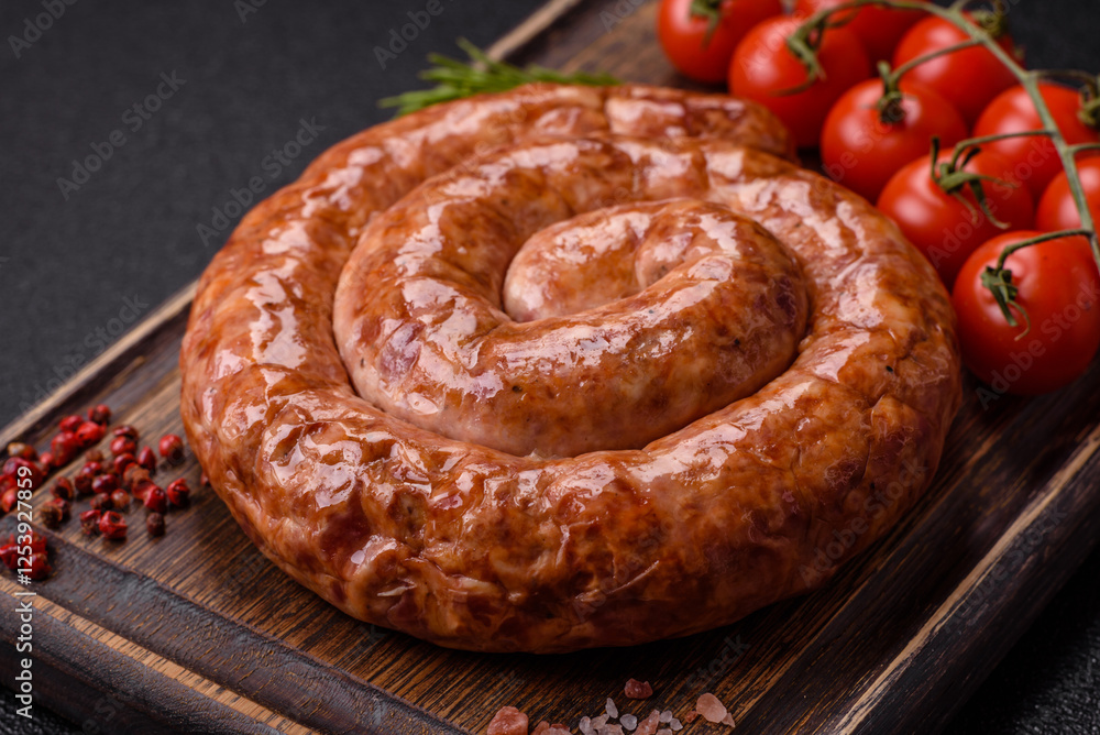 Fototapeta premium Delicious homemade sausage in the shape of a snail or spiral