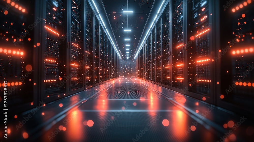 Fototapeta premium Server Room Data Center Corridor, Network Technology