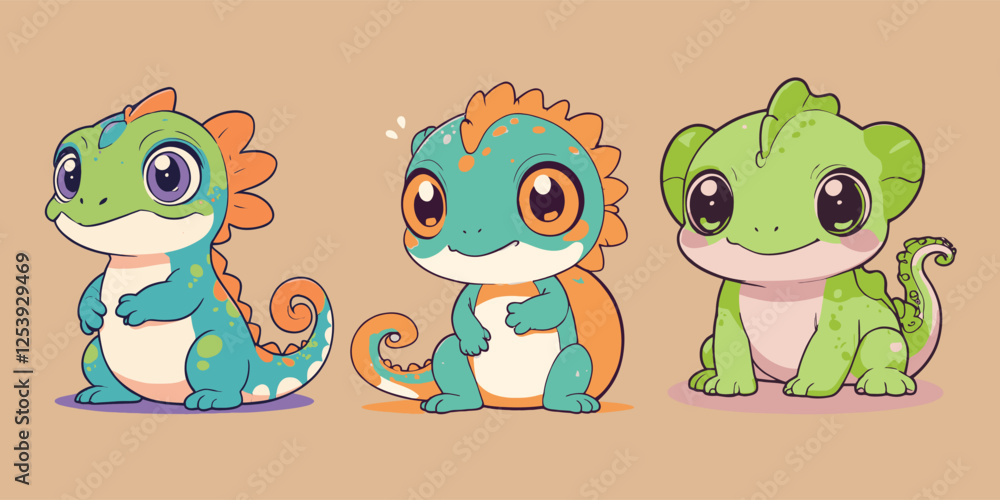 Fototapeta premium Cute Baby Dragons Cartoon Vector Icon Illustration stickers
