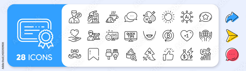 Kpi, Chin and Electricity price line icons. Interest rate, AI generate, Inflation icons. Pack of Smile, Organic tested, Vitamin h1 icon. Vector Kpi, Chin and Electricity price line icons. Interest rate, AI generate, Inflation icons. Pack of Smile, Organic tested, Vitamin h1 icon. Vector