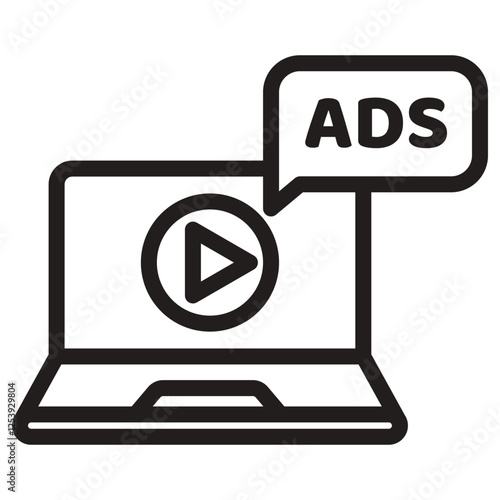 Content market icon, adv, ads, advertisement , video influence, marketing strategy. Outlined vector illustration.Transparent isolated background. Vector illustration