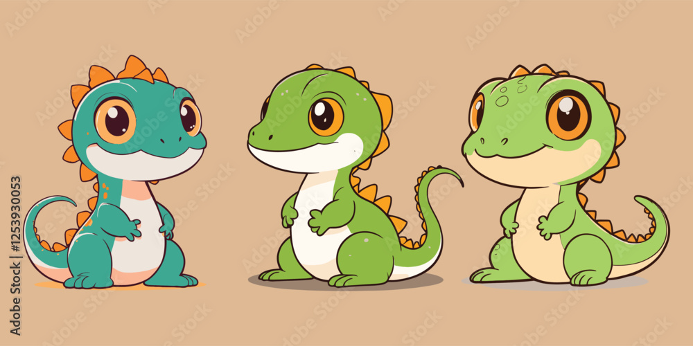 Obraz premium Cute Baby Dragons Cartoon Vector Icon Illustration stickers