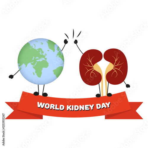 World kidney day awareness. Kidneys cartoon holding world cartoon