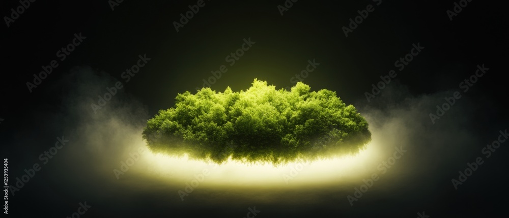 a surreal glowing island of trees in the mist a surreal glowing island of trees in the mist