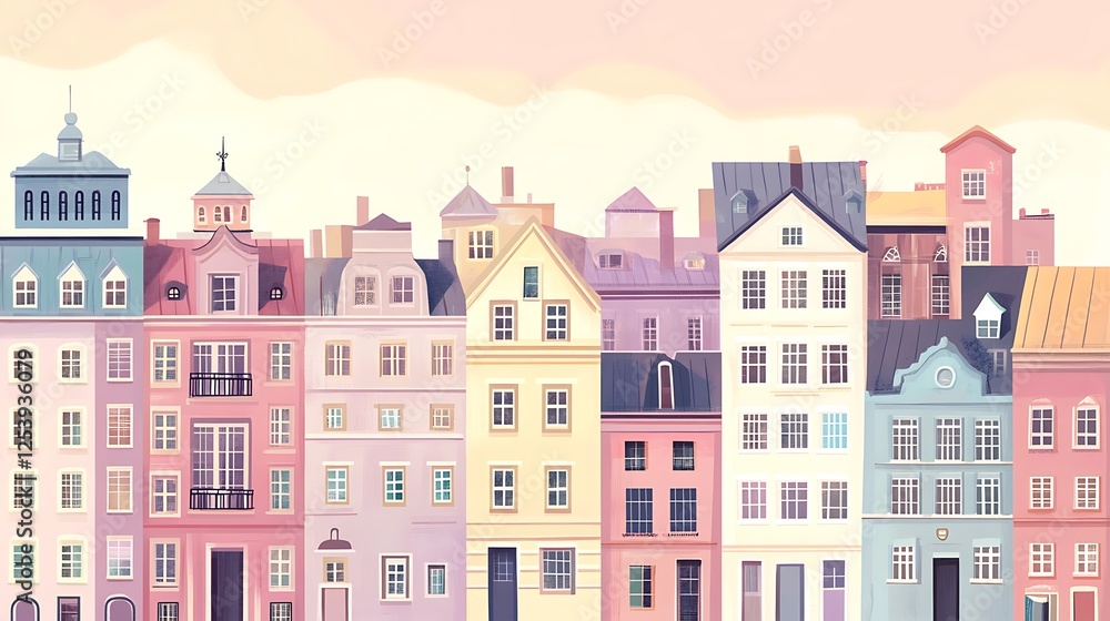 Fototapeta premium Pastel Colored European Style Building Row