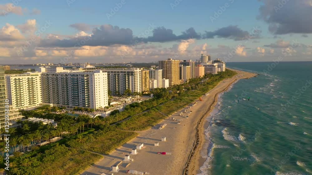 MIAMI, UNITED STATES - FEBRUARY 8, 2025: Stunning aerial view of Miami Beach showcasing pristine coastline and vibrant skyline MIAMI, UNITED STATES - FEBRUARY 8, 2025: Stunning aerial view of Miami Beach showcasing pristine coastline and vibrant skyline