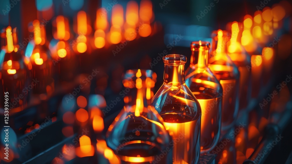 Automated Glass Bottle Production: Molten Glass Shaping Process in Action Automated Glass Bottle Production: Molten Glass Shaping Process in Action