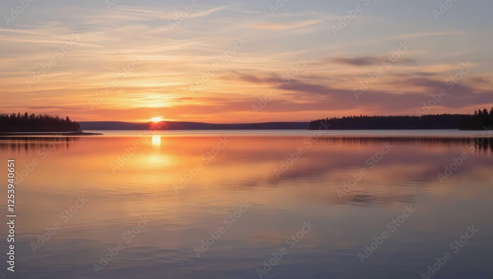 Golden Sunset Over a Calm Reflective Lake Golden Sunset Over a Calm Reflective Lake