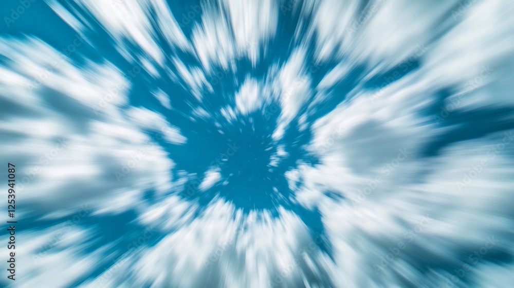 Fototapeta premium A futuristic zoom effect creates a dynamic image of a blue sky with scattered clouds moving in all directions