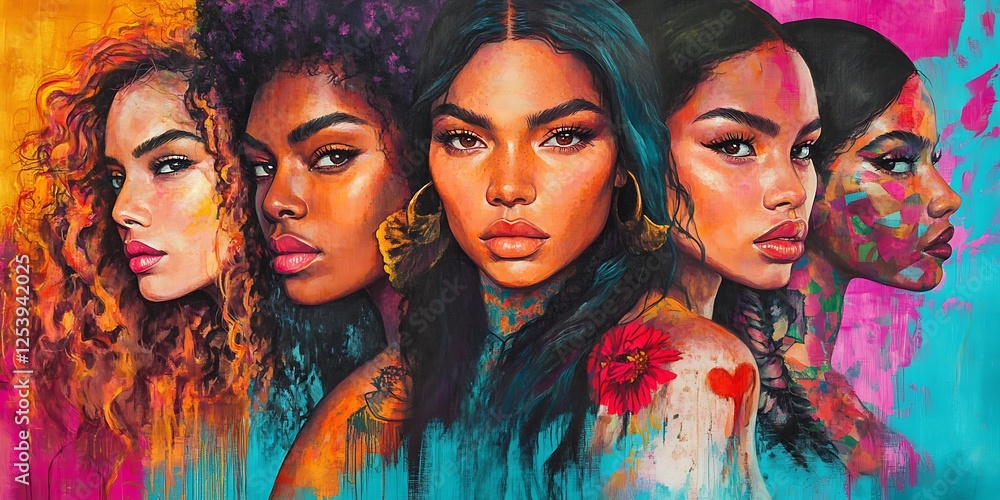 Bold feminist design of multi-ethnic women for equality Bold feminist design of multi-ethnic women for equality
