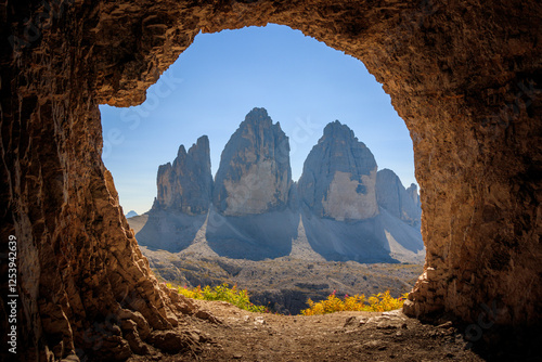 north side of Tre Cime di Lavaredo picture taken out of a cave sextner dolomites