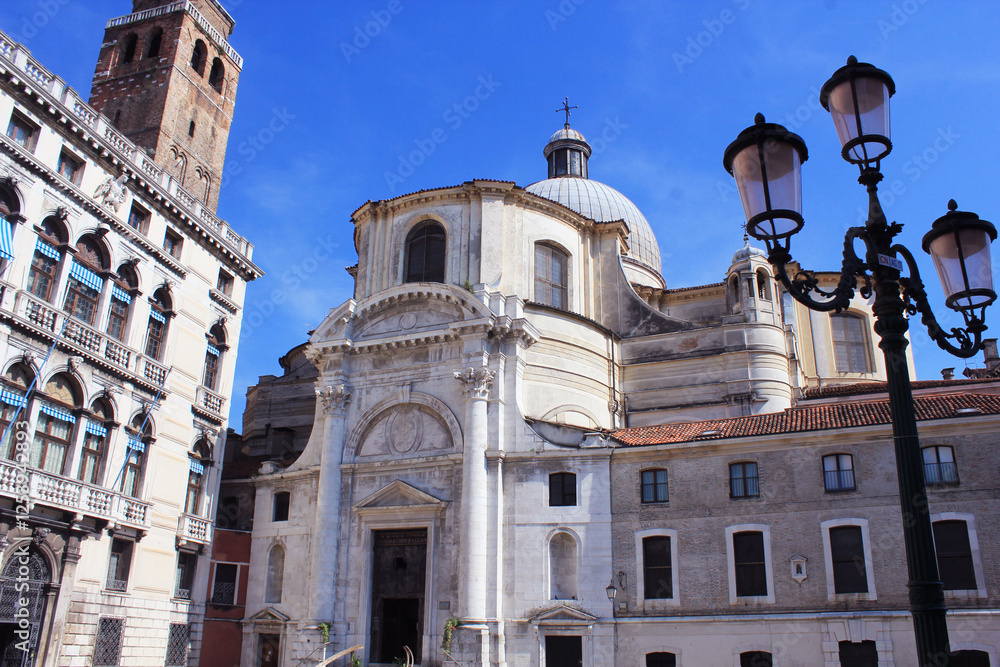 Fototapeta premium Historical church San Geremia and square in center of Venice, Italy. Touristic and religious center in old city center.