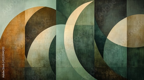 Abstract geometric shapes create an intriguing harmonious pattern in greens