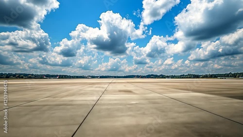 Wallpaper Mural Vast concrete runway under a blue sky filled with fluffy clouds on a bright sunny day Torontodigital.ca