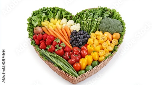 Heart Shaped Basket Fresh Colorful Fruits Vegetables Healthy Eating Dietary Food Vitamins Natural Organic Produce Farm Fresh Market Shopping Grocery  