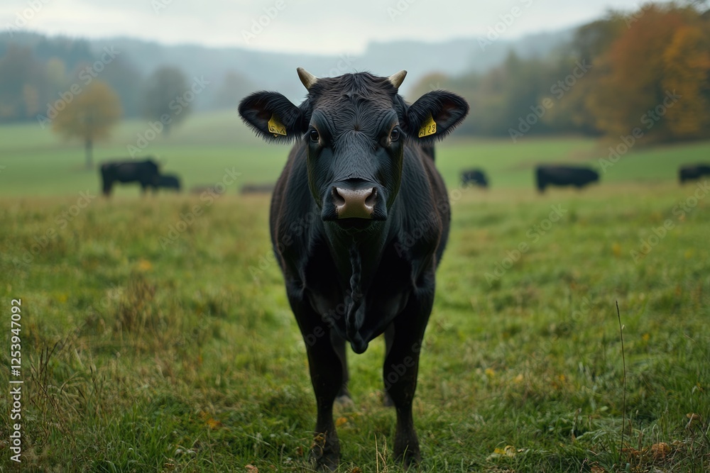 Portrait of a Wagyu Cow Grazing in a Lush Bavarian Meadow Portrait of a Wagyu Cow Grazing in a Lush Bavarian Meadow